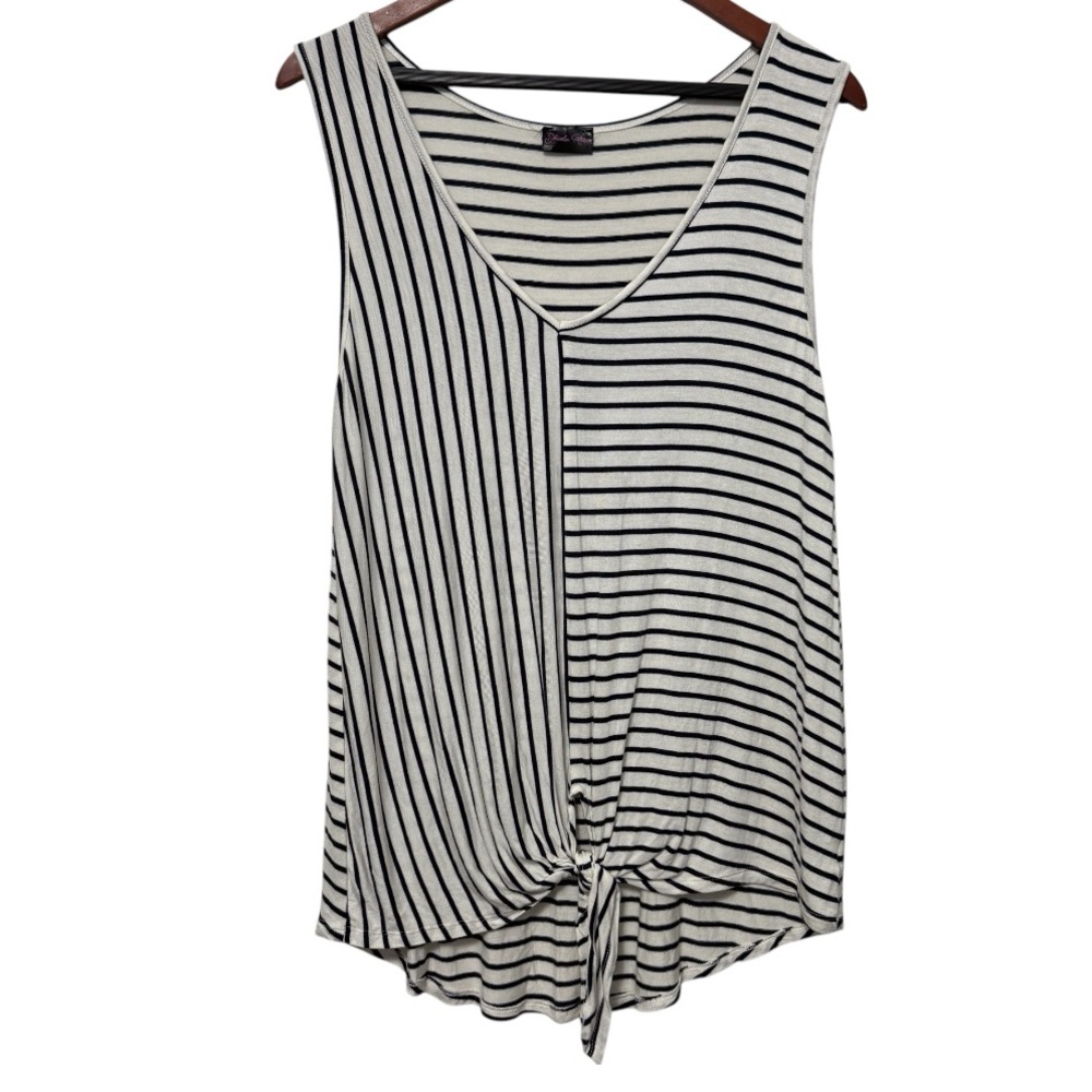 Shiela Rose Sleeveless Striped Blouse Womens Large Contrast Stripes Front Knot
